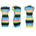 Wholesale cheap 2021 women new style rainbow printed high quality short sleeve fashion sexy elegant casual slim t shirt dress